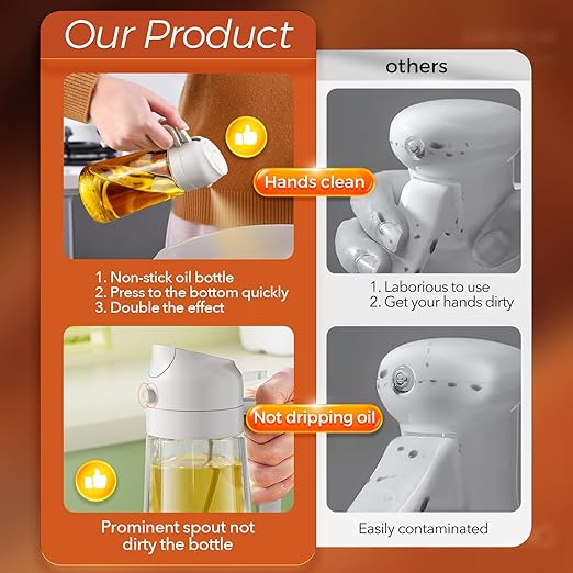 Oil Spray Bottle 2 in 1 Oil Dispenser & Sprayer
